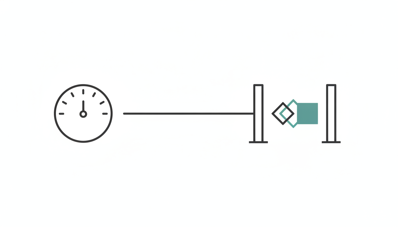 A minimal light-mode diagram of a spend dial connected to an approval gate, drawn in clean near-black line art.